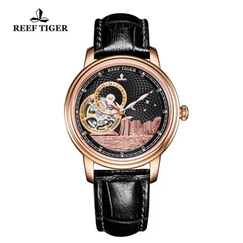 Reef Tiger /RT Элитный бренд, Женские Дизайнерские Часы, Мужские Классические Автоматические Часы, Сапфировое стекло, Наручные часы из Розового золота RGA1739