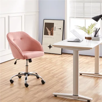 SMILE MART Современный Бархатный Регулируемый Поворотный офисный стул, Розовый офисный стул с откидной спинкой, офисная мебель