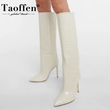 Taoffen/ Новые женские сапоги до колена, женская обувь на тонком каблуке, слипоны, однотонные Длинные сапоги в западном стиле, зимняя обувь, Размер 35-43
