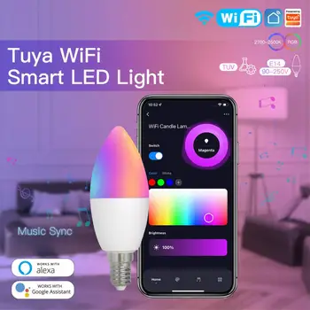 TuYa Wifi Умная светодиодная Лампа E14 RGB + CW 5 Вт С Регулируемой Яркостью Лампа Smart Life ПРИЛОЖЕНИЕ Дистанционного Управления Работа с Alexa Google Home Alice