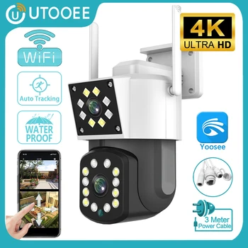 UTOOEE Наружная камера с двумя объективами 4K 8MP, WIFI, PTZ-камера с двумя экранами, Автоматическое отслеживание домашней безопасности, Видеонаблюдение Yoosee