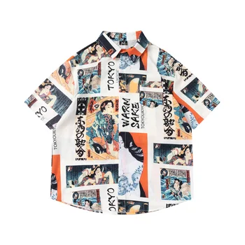 Y2K Летняя новая винтажная рубашка с граффити Plankton Shuai в стиле Ретро с коротким рукавом и цветочным рисунком, мужская и женская Гавайская рубашка, пальто