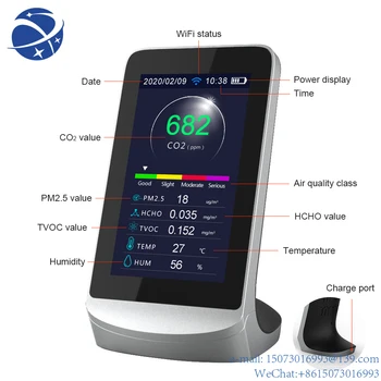 Yun Yi Устройство для измерения CO2 PM2.5 Датчик-анализатор с Wifi-соединением Качества воздуха в помещении HCHO TVOC Тестер газа формальдегида Matter