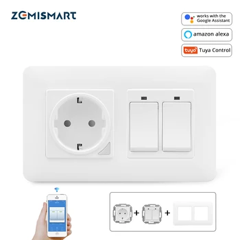 Zemismart Smart EU Розетка Настенный выключатель света 2 Банды Поддержка TUYA APP Control Voive control от Alexa Google home