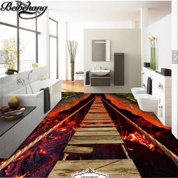 beibehang Custom home decoration flooring 3d водонепроницаемый захватывающий дух веревочный мост вулканическая лава 3D самоклеящийся пол