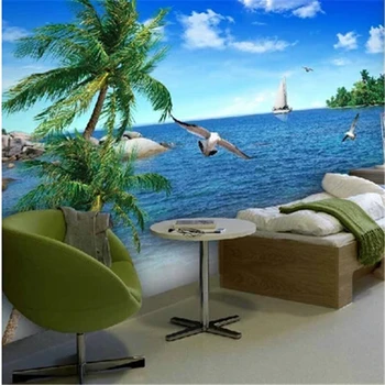 beibehang Пользовательские 3D фотообои Пальмовый пляж пейзаж морской пляж диван ТВ фон настроение наслаждаться природой настенная роспись обои