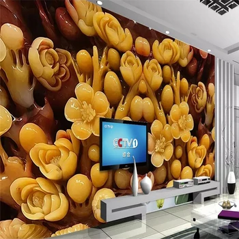 beibehang Пользовательские фотообои на стену, резьба по нефриту сливы, фон, настенный цветок, резьба по нефриту, рельефные обои, домашний декор