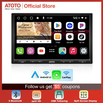 Автомагнитола ATOTO Bluetooth 2 Din 10,1-дюймовый сенсорный экран для автомобильного плеера Android Auto Wireless Mirrorlink 4G 5G Wifi Автомобильная стереосистема