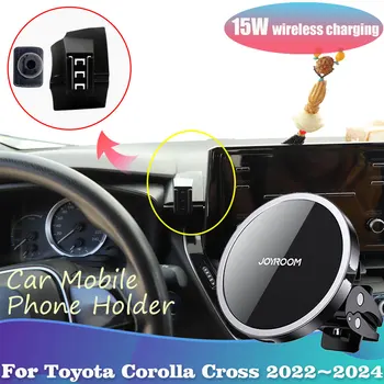 Автомобильный Держатель телефона 15 Вт для Toyota Corolla Cross XG10 2022 2023 2024 GPS Магнитная Поддержка Беспроводная Быстрая Зарядка Наклейка Аксессуары