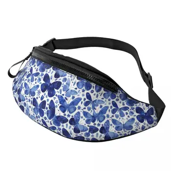 Аксессуары для сумки с синими бабочками для мужчин и женщин, модная сумка на ремне