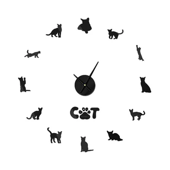 Африканская Абиссинская Кошка Большие Настенные часы своими Руками Акриловые Зеркальные часы 3d настенные часы Персонализированные цифровые настенные часы Бесплатная доставка