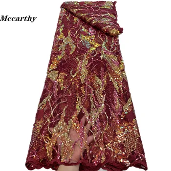 Африканская Кружевная ткань Mccarthy, Роскошное Кружево с пайетками, Высококачественная Нигерийская Кружевная ткань из французского тюля для пошива свадебных платьев