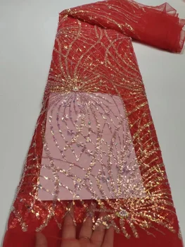 Африканская Кружевная ткань с пайетками 2023 Красного Цвета, Высококачественная Вышивка, Французский Тюль, Кружевное Шитье в Нигерийском стиле для свадебной вечеринки