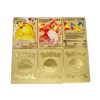 Бесплатная доставка Английская Версия Pokemon Vmax Gold Card Charizard Mewtwo Коллекция Пикачу Battle Carte Торговая Игра Игрушка В Подарок