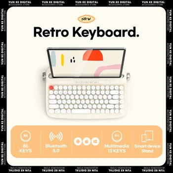 Беспроводная клавиатура для пишущей машинки Bluetooth, Универсальная модная круглая клавиатура для ноутбука в стиле ретро, планшетная клавиатура для iPad, офисный ПК, геймер