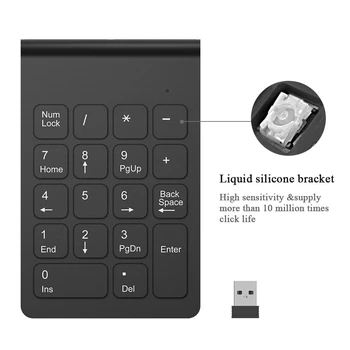 Беспроводная цифровая клавиатура 2,4 ГГц с 18 клавишами для портативных ПК и Mac черного цвета