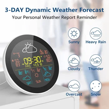 Беспроводной термометр-гигрометр Tuya WiFi Погодные часы с большим экраном, Радиоволновая метеостанция, измеритель температуры и влажности