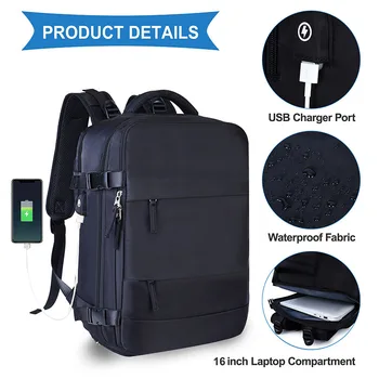 Большой дорожный рюкзак для мужчин, одобренный для авиаперелетов водонепроницаемый рюкзак для ноутбука, Противоугонный рюкзак для ручной клади, Походный рюкзак