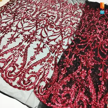 Бордовая кружевная ткань с пайетками 2019, Высококачественная Вышитая сетка, индийские женские платья для выпускного вечера Невесты, чистый материал