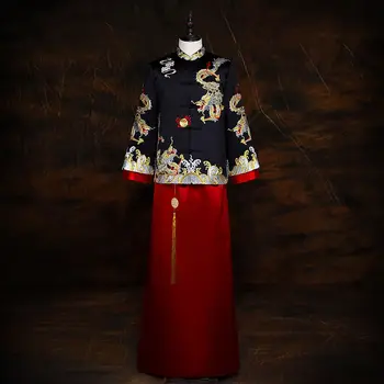 Бордово-черная одежда Xiuhe Мужская 2022 Новая свадьба жениха Китайское свадебное платье Костюм Xiuhe Мужской костюм Tang жилет