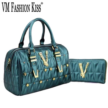 Бренд VM FASHION KISS, Набор женских сумок и кошельков с заклепками, Классические Роскошные Дизайнерские тренды 2022 года, сумка через плечо с верхней ручкой из искусственной кожи