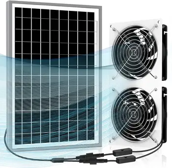 Вентилятор на солнечной энергии, Солнечный вентилятор мощностью 15 Вт для Наружного курятника в тепличном сарае с проводом длиной 14,2 фута и двойным бесщеточным вентилятором