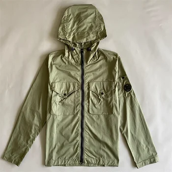 Весенне-осенняя высококачественная куртка с капюшоном, украшение для линз с несколькими карманами, материал 100% хлопок, мужская повседневная тонкая молния