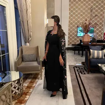 Вечерние платья Классические черные с 3D цветами и пайетками Платья для выпускного вечера Длиной до щиколоток Arabia