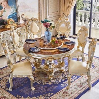Вилла в сочетании обеденного стола и стула, роскошный обеденный стол из золотистого мрамора цвета шампанского, пояс из цельного дерева