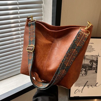 Винтажная сумка на плечо для женщин, сумка-мешок из искусственной кожи, роскошная стильная сумка через плечо, женская сумка-мессенджер, сумка-тоут для покупок, кошелек