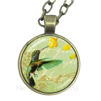 Винтажное ожерелье с изображением птицы, стеклянный кабошон, круглый кулон, цепочка для свитера с животными, женские аксессуары, подарок