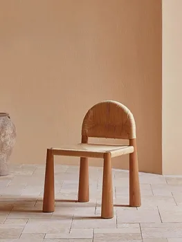 Винтажный одноместный стул из массива ротанга, плетеный в минималистском кремовом стиле, Дизайнерская модель Мебели, Обеденный стул Со спинкой
