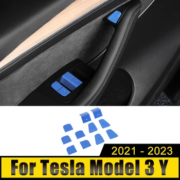Внутренний стеклоподъемник автомобиля Из алюминиевого сплава, Кнопка включения, Отделка крышки, наклейки, Аксессуары Для Tesla Model 3 Y 2021 2022 2023 2024