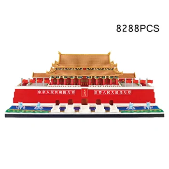 Всемирно известная историческая архитектура Тяньаньмэнь Микро-алмазный блок Китай Пекин Тяньаньмэнь Модель Кирпич Коллекция игрушек Nanobrick