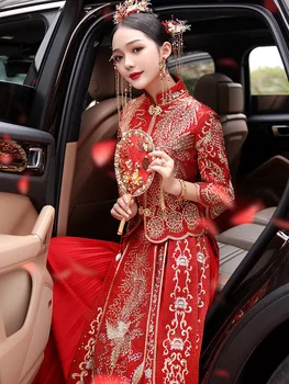 Высококачественная вышивка Феникса, Чонсам, свадебное платье невесты в китайском стиле, свадебный костюм, изысканный Qipao Vestidos