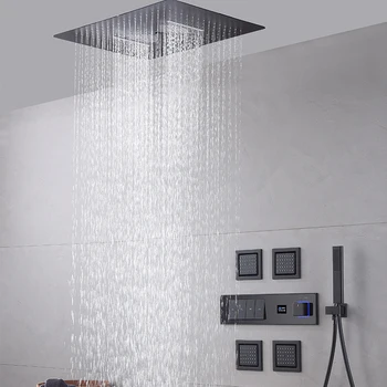 Высококачественный скрытый настенный душ, полностью медный, с постоянной температурой, встроенный черный верхний скрытый набор для распыления