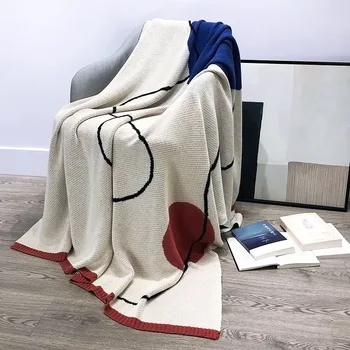 Вязаное одеяло с абстрактной Вышивкой 127x152 см INS, Хлопковое одеяло в Скандинавском Геометрическом стиле, Покрывало для дивана, Покрывало для кондиционера