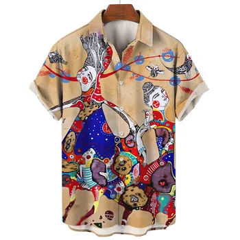 Гавайские мужские рубашки, Праздничная пляжная рубашка с цветочным рисунком, топы с 3D ручной росписью, Повседневная Укороченная Блузка большого размера, Дизайнерская одежда