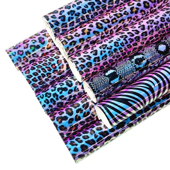 Голографические леопардовые листы из искусственной кожи иллюзорного цвета, искусственная ткань для изготовления поделок, Кожаные серьги, банты, швейные 46*135 см