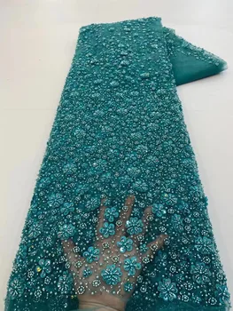 Голубая Африканская Кружевная ткань 2023 Высококачественный Кружевной Материал В нигерийском стиле с 3d блестками Кружевная ткань для пошива свадебного платья