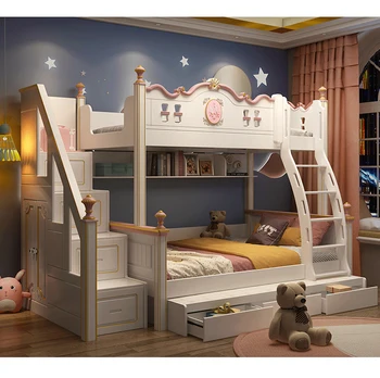Двухъярусная Кровать Для Девочек, Детская Высокая И Низкая Кровать, Легкая Роскошная Благородная Двухъярусная Кровать для Матери, Многофункциональная Двухъярусная Кровать Для Женщин