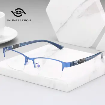 Деловые металлические очки от близорукости в полурамке JN IMPRESSION с отделкой для мужских ножек TR90 со степенью минус 50-600 градусов