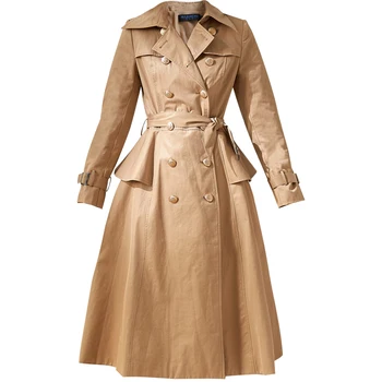 Демисезонное пальто в английском стиле для офисных леди с большим подолом, Двубортные осенние куртки с регулируемой талией, Корейские пальто для женщин