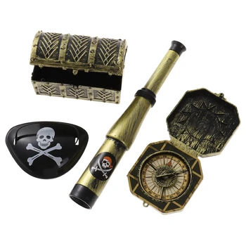 Детская пиратская нашивка с черепом, Телескоп, Компас, реквизит для одевания, Пиратский набор игрушек, Украшения для вечеринки на тему Хэллоуина, Пиратский реквизит