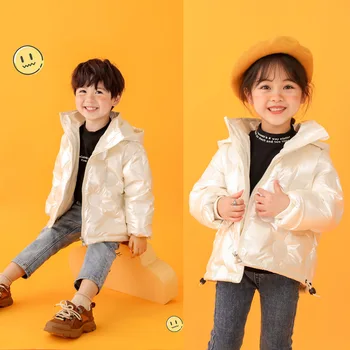 Детская пуховая куртка для девочек и маленьких мальчиков, новая утепленная короткая куртка с капюшоном, детская куртка, зимняя одежда для девочек и мальчиков
