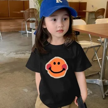Детская улыбающееся лицо темперамент модули модный бренд футболка летний стиль тренд ленивый женская Гонконг 5/4 рукав шею