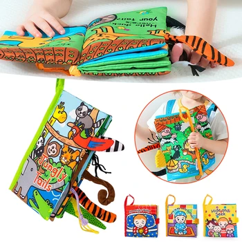 Детские Тканевые книги с Хвостиками животных для малышей 0-3, Тканевая Познавательная игрушка для раннего развития, Сенсорная игрушка