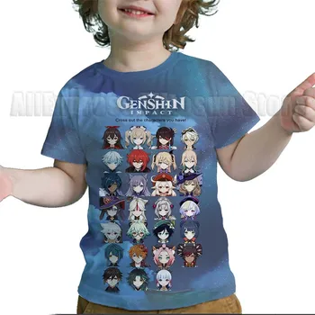 Детские футболки с 3D принтом Genshin Impact, Летние детские футболки с Аниме Для Малышей, Футболки с героями Мультфильмов Для мальчиков и девочек, футболки с короткими рукавами