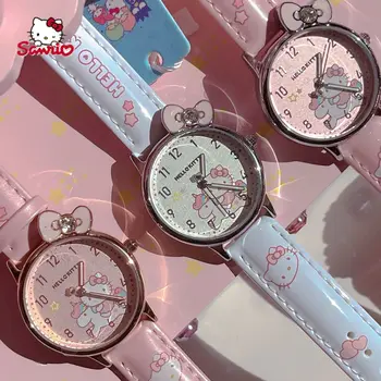 Детские часы Hello Kitty с милым сердечком для девочек, простой Темперамент, водонепроницаемая указка, светящиеся кварцевые часы