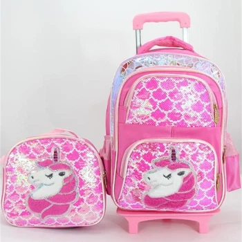 Детский рюкзак на колесиках, школьная сумка-тележка, школьный рюкзак на колесиках с блестками, сумка для девочек, набор студенческих рюкзаков на колесиках